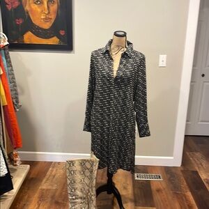 Black and cream print Women's shirt Dress